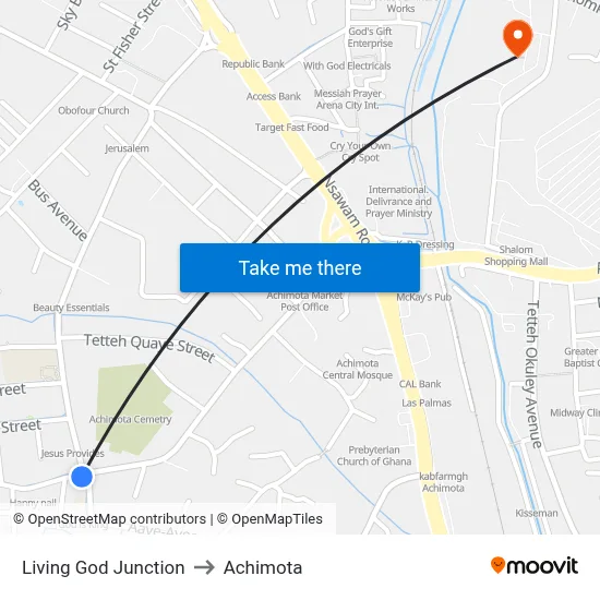 Living God Junction to Achimota map