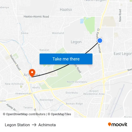 Legon Station to Achimota map
