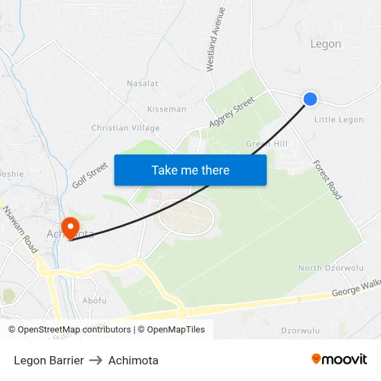 Legon Barrier to Achimota map