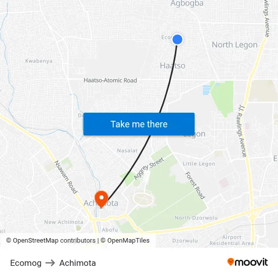 Ecomog to Achimota map