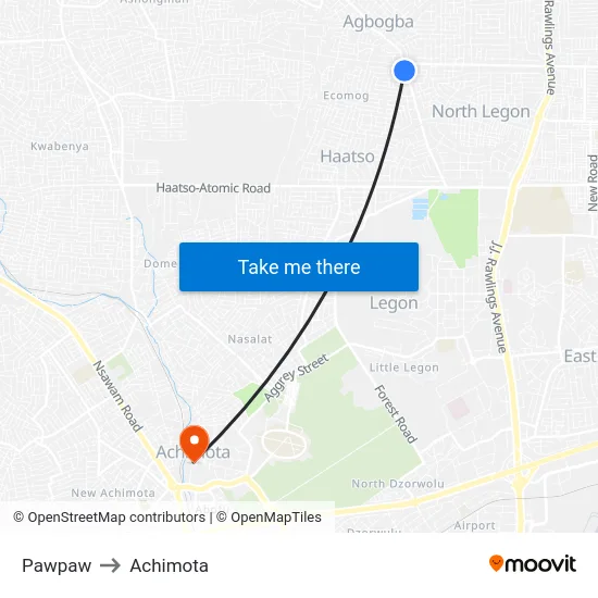 Pawpaw to Achimota map