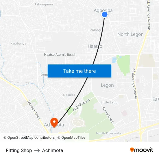 Fitting Shop to Achimota map
