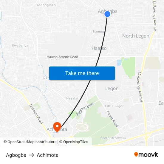 Agbogba to Achimota map