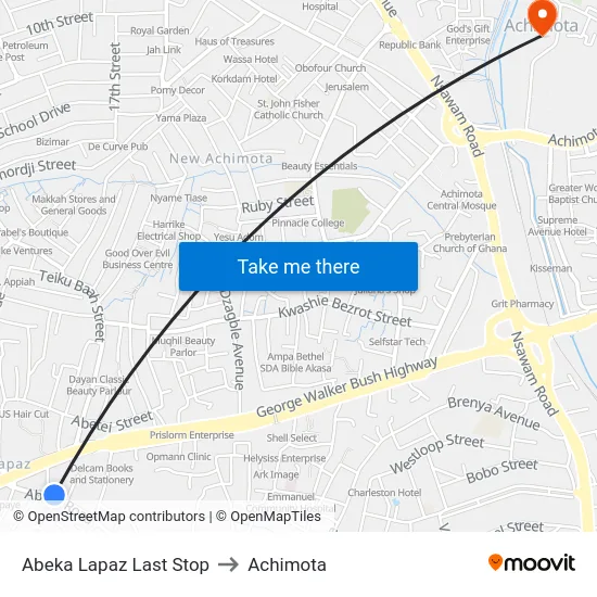 Abeka Lapaz Last Stop to Achimota map