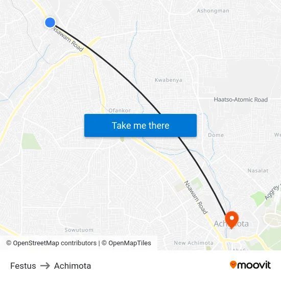 Festus to Achimota map