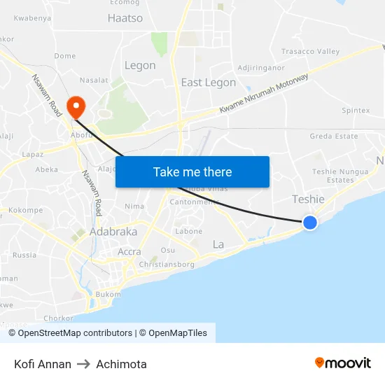 Kofi Annan to Achimota map