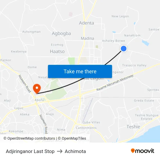 Adjiringanor Last Stop to Achimota map