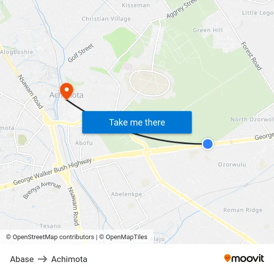 Abase to Achimota map