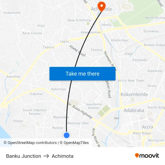 Banku Junction to Achimota map