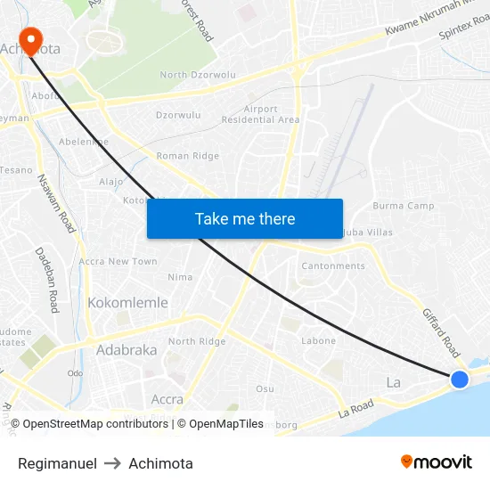 Regimanuel to Achimota map