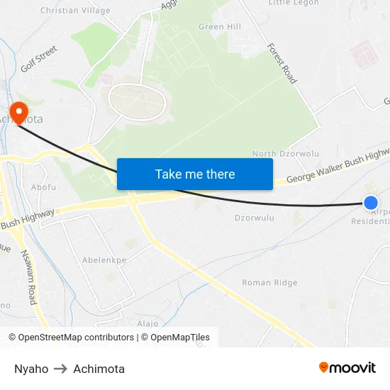 Nyaho to Achimota map