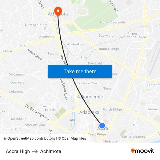 Accra High to Achimota map