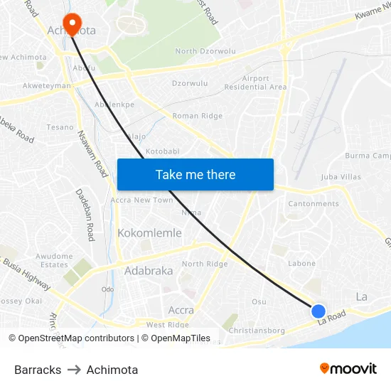 Barracks to Achimota map
