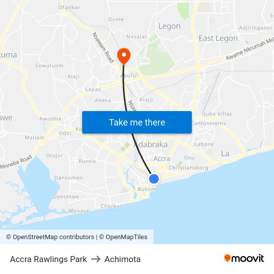 Accra Rawlings Park to Achimota map