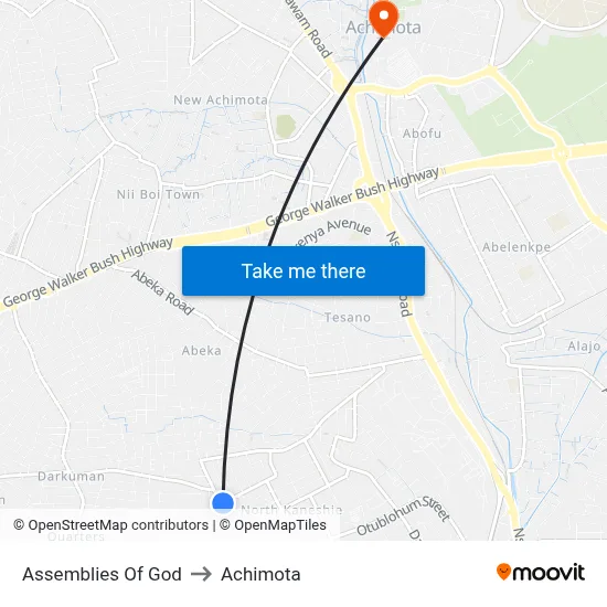 Assemblies Of God to Achimota map