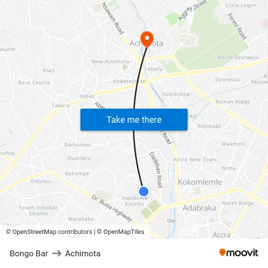 Bongo Bar to Achimota map