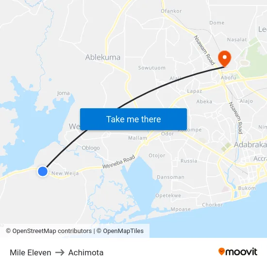 Mile Eleven to Achimota map