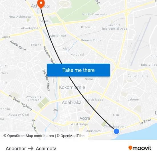 Anoorhor to Achimota map