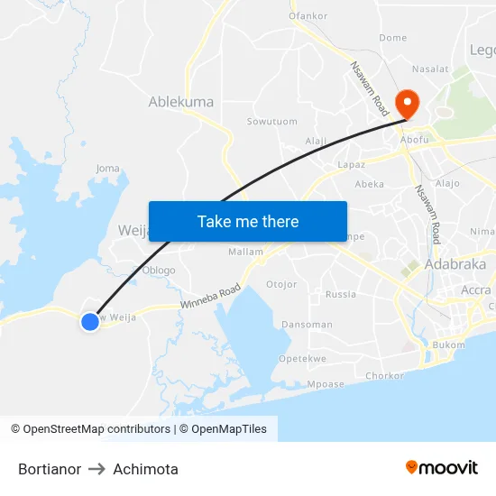 Bortianor to Achimota map