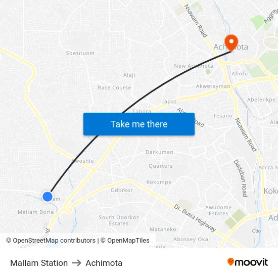 Mallam Station to Achimota map