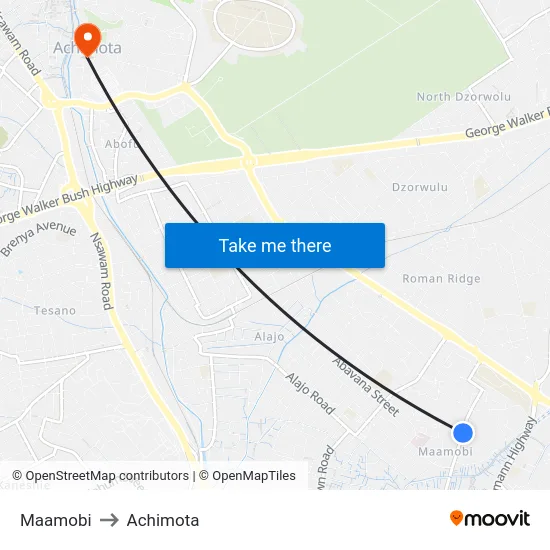 Maamobi to Achimota map