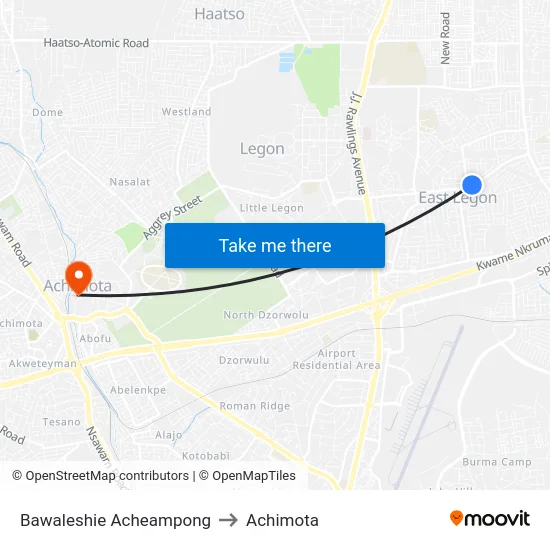 Bawaleshie Acheampong to Achimota map
