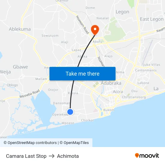 Camara Last Stop to Achimota map