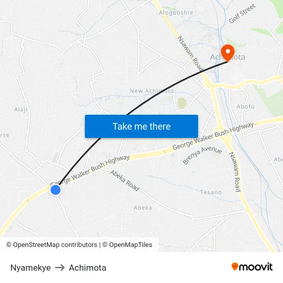 Nyamekye to Achimota map