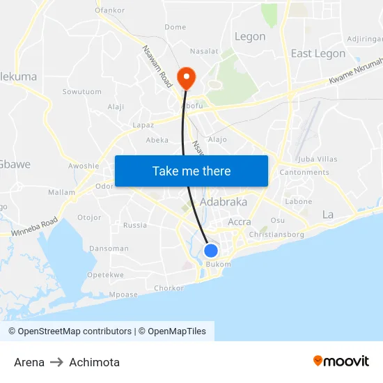 Arena to Achimota map