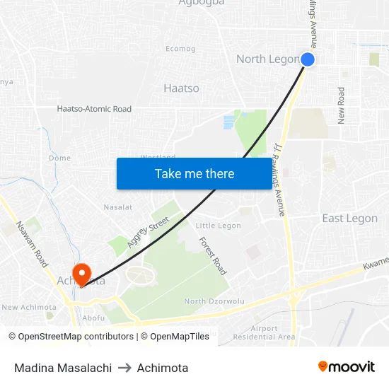 Madina Masalachi to Achimota map
