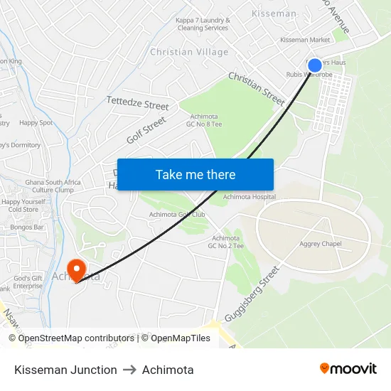 Kisseman Junction to Achimota map