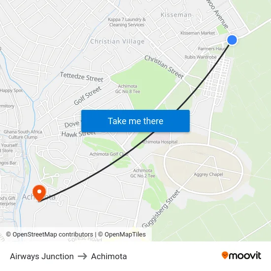 Airways Junction to Achimota map
