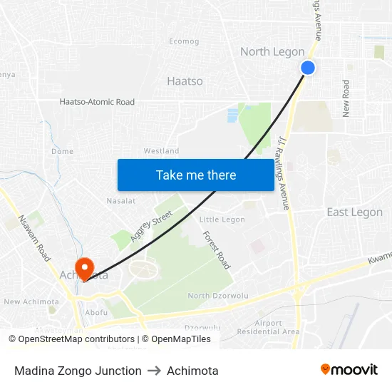 Madina Zongo Junction to Achimota map