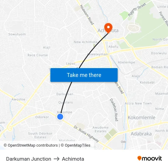 Darkuman Junction to Achimota map