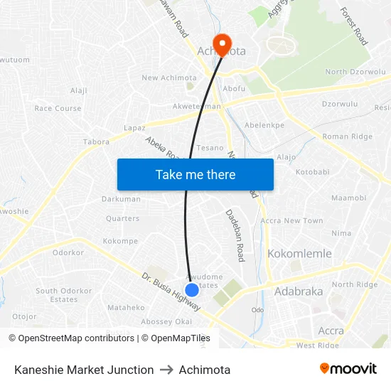 Kaneshie Market Junction to Achimota map