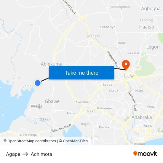 Agape to Achimota map