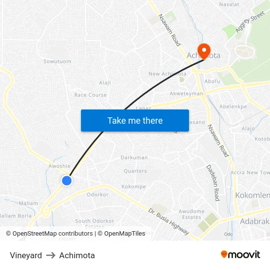 Vineyard to Achimota map