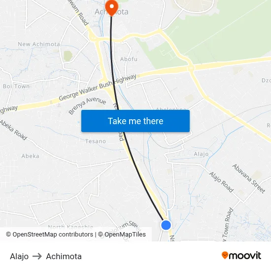 Alajo to Achimota map