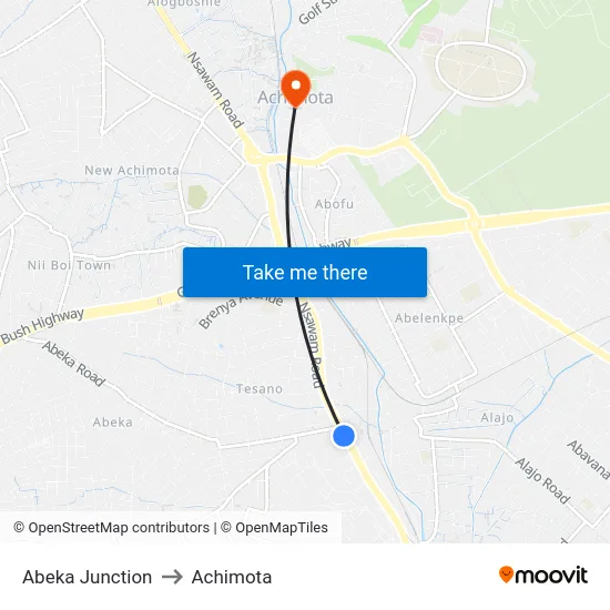 Abeka Junction to Achimota map