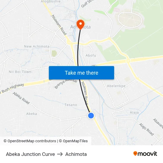 Abeka Junction Curve to Achimota map