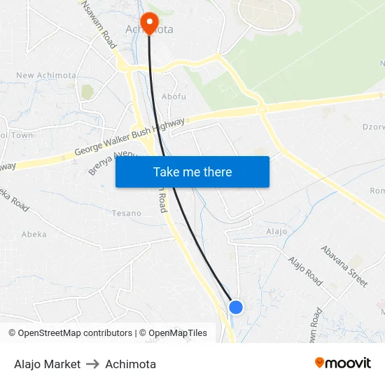 Alajo Market to Achimota map