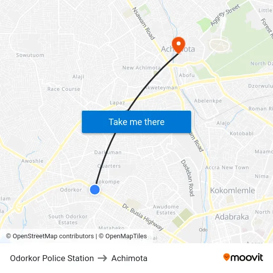 Odorkor Police Station to Achimota map