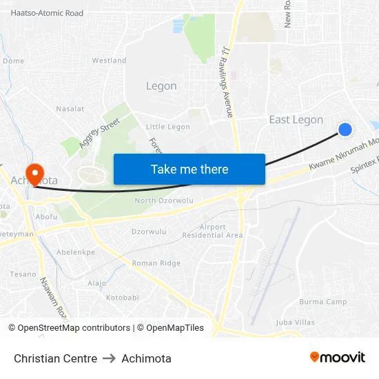 Christian Centre to Achimota map