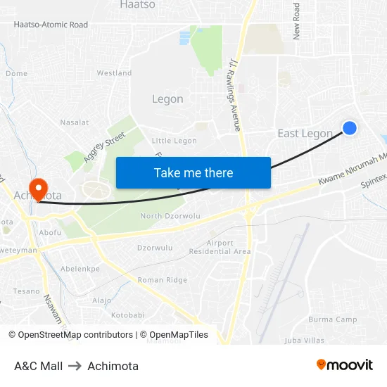 A&C Mall to Achimota map
