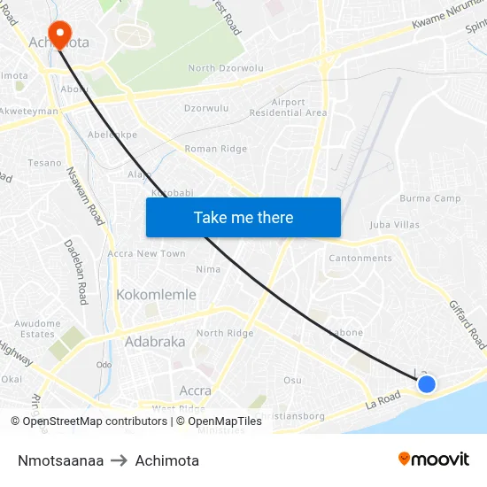 Nmotsaanaa to Achimota map