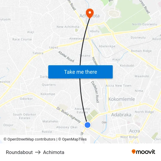 Roundabout to Achimota map