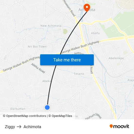 Ziggy to Achimota map