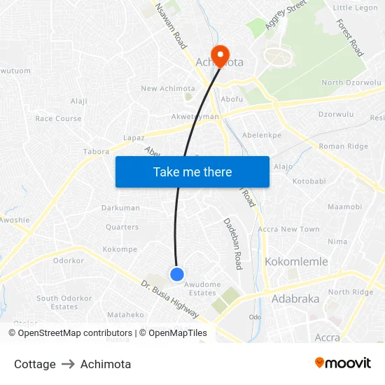 Cottage to Achimota map
