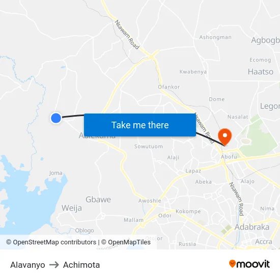 Alavanyo to Achimota map