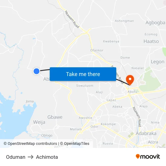 Oduman to Achimota map